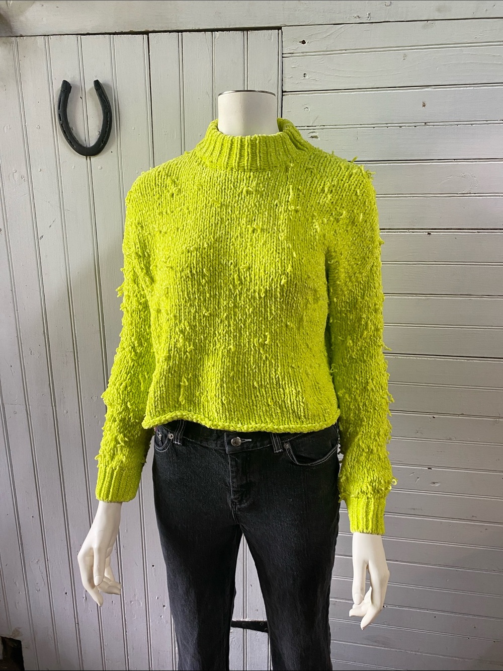 Urban Outfitters Neon Lime Cropped Mock Neck Sweater